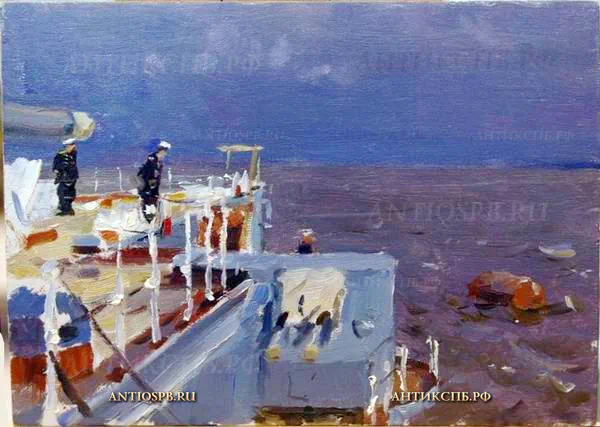 158. Картина "Верхняя палуба". Картон, масло. Художник: Бантиков. СССР. Сер. XX века.
